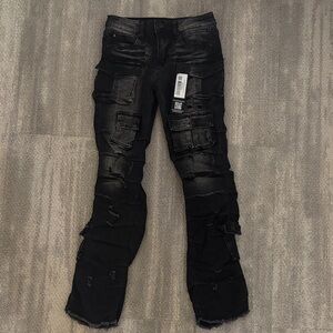 Kids Rockstar Original Gentry Dark Grey Stacked Flare Distressed Jeans